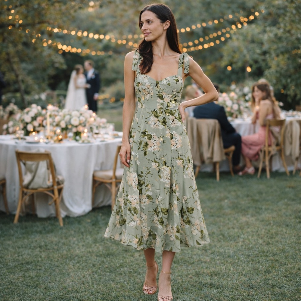 Reformation Sage Green Floral Midi Dress - Picture 12 of 13